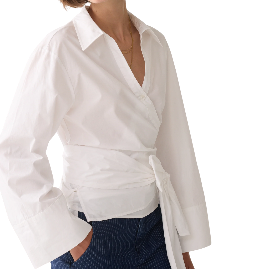 Wrap Blouse Crispy Poplin in White
