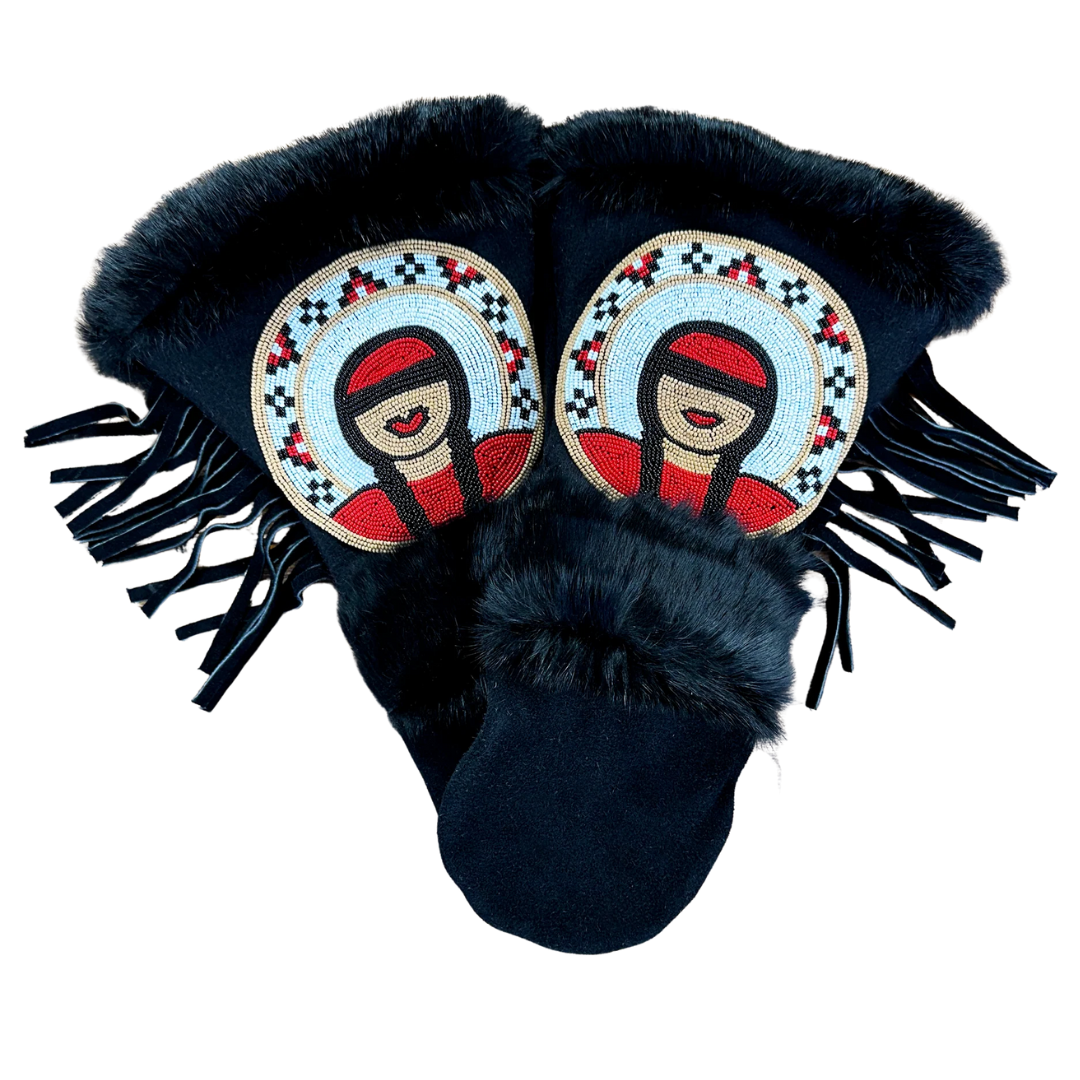 Sings Alone Mittens in Black