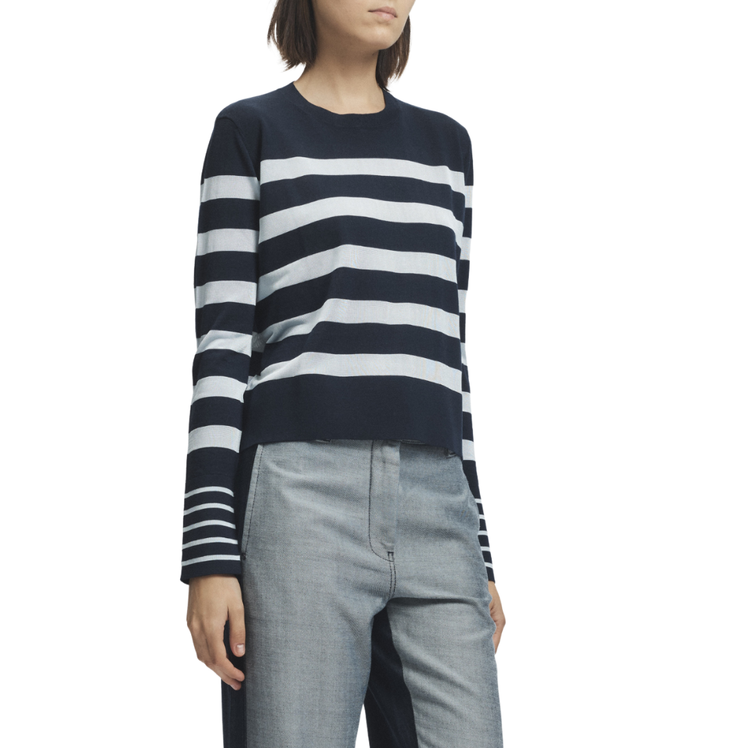 Odette Striped Knit Sweater in Navy/Sky Blue