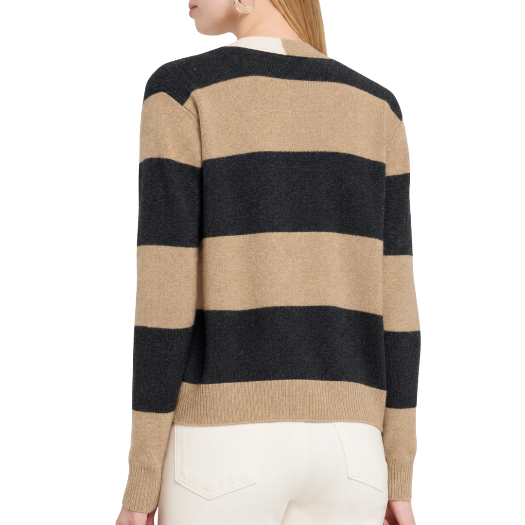 4-Ply Rugby Cardigan in Pepper/Cork/Chalk Combo