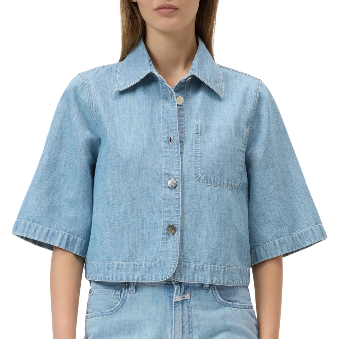 Boxy Denim Shirt in Light Blue