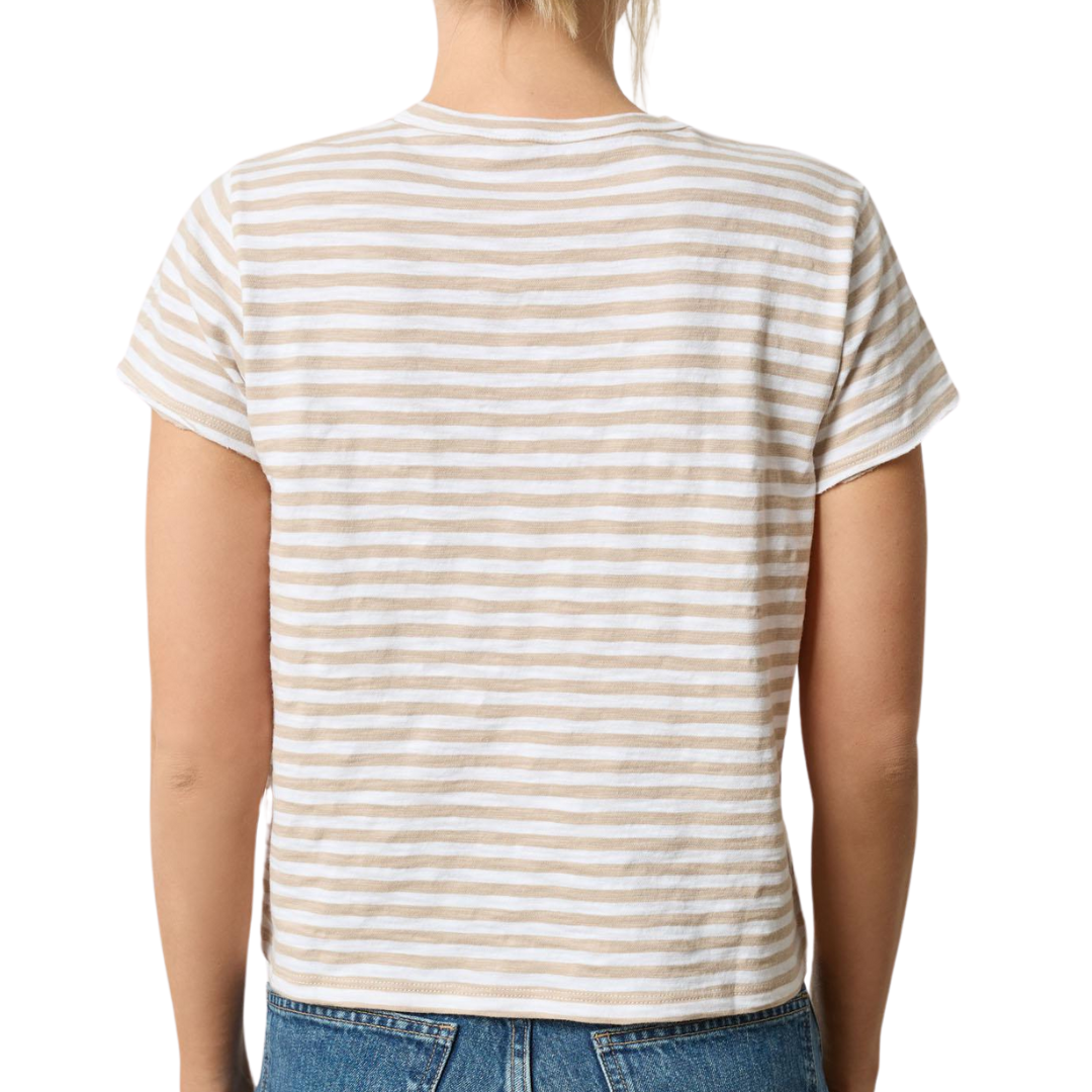 Striped Cap Sleeve Crewneck in Flax Stripe