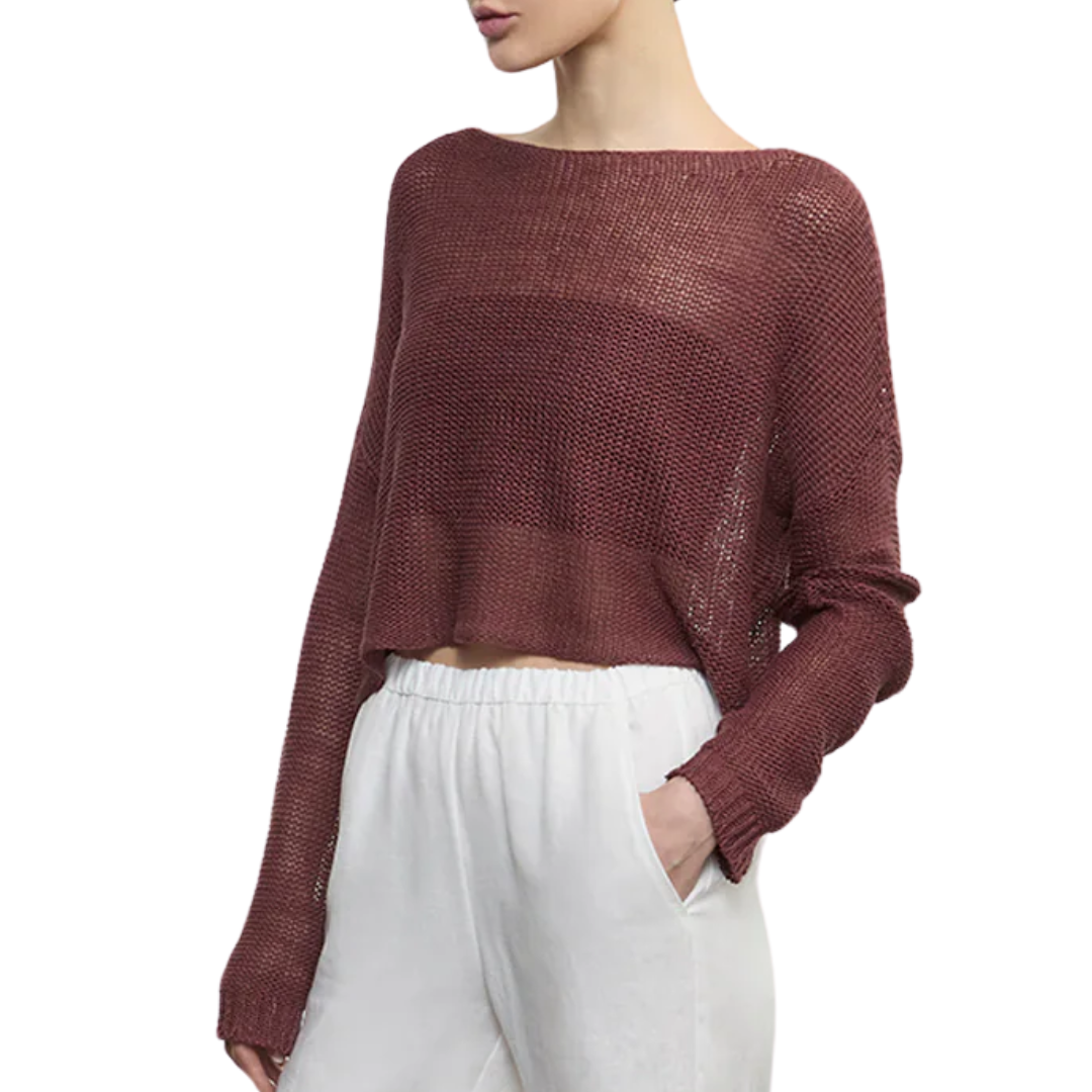Linen Knit Bateau Sweater in Dark Cherry