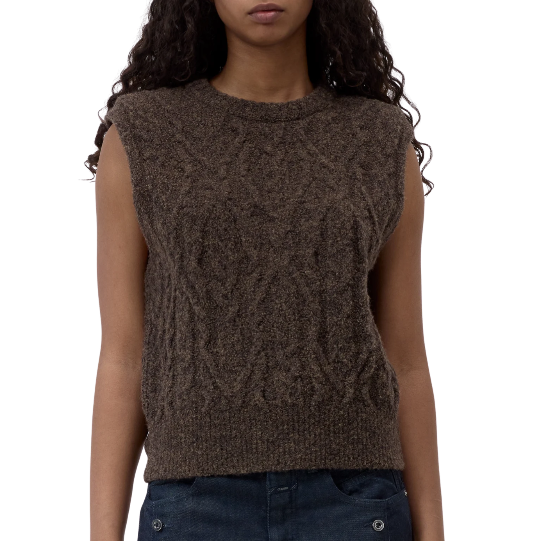 Cable Knit Top in Mahogany Brown