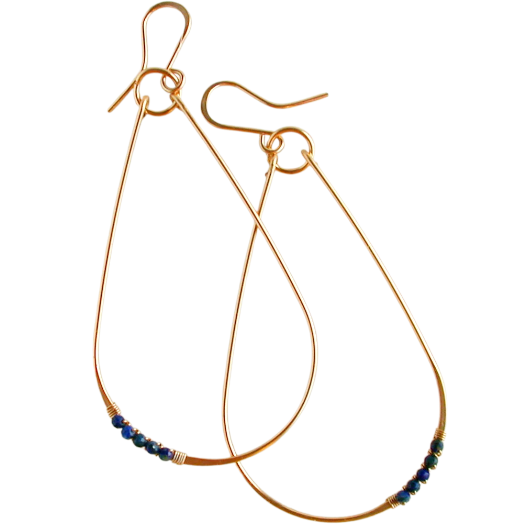 Sapphire Gemstone Wrapped Teardrop Earrings in Gold