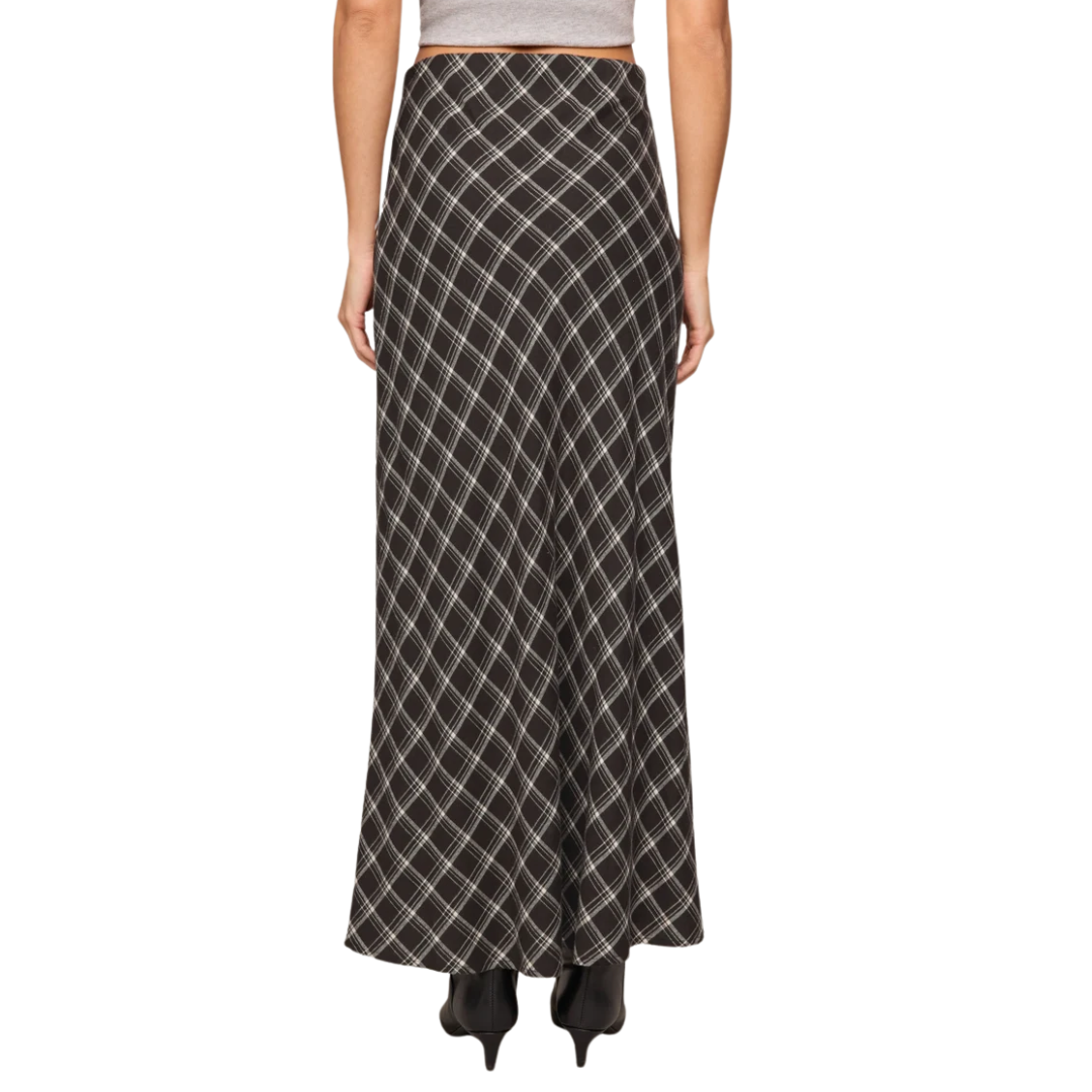 Europa Plaid Maxi Skirt in Ash Black