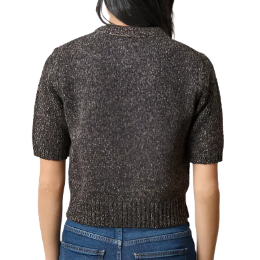 Short Sleeve Marled Pullover in Black