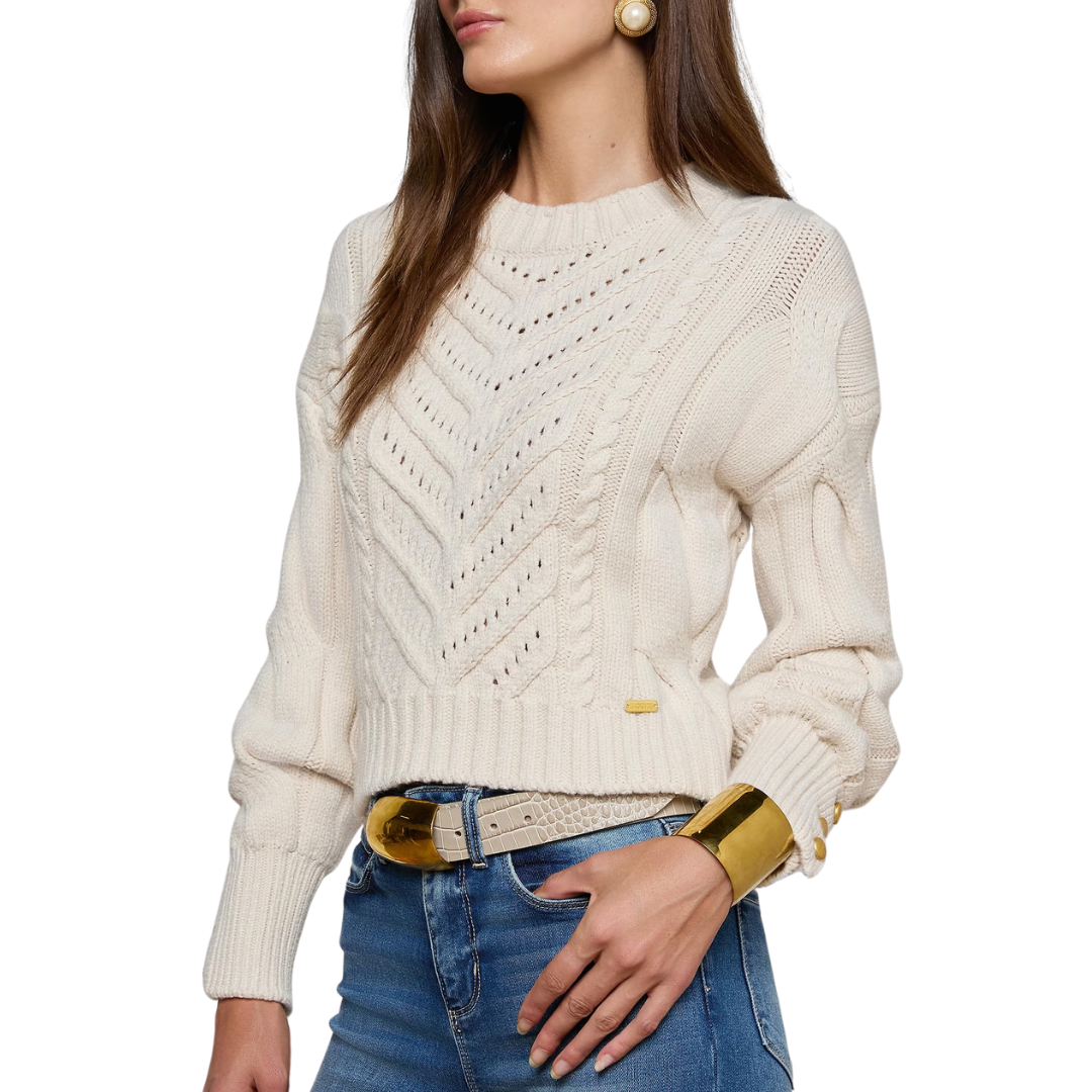 Storm Cable-Knit Sweater in Ivory/Gold