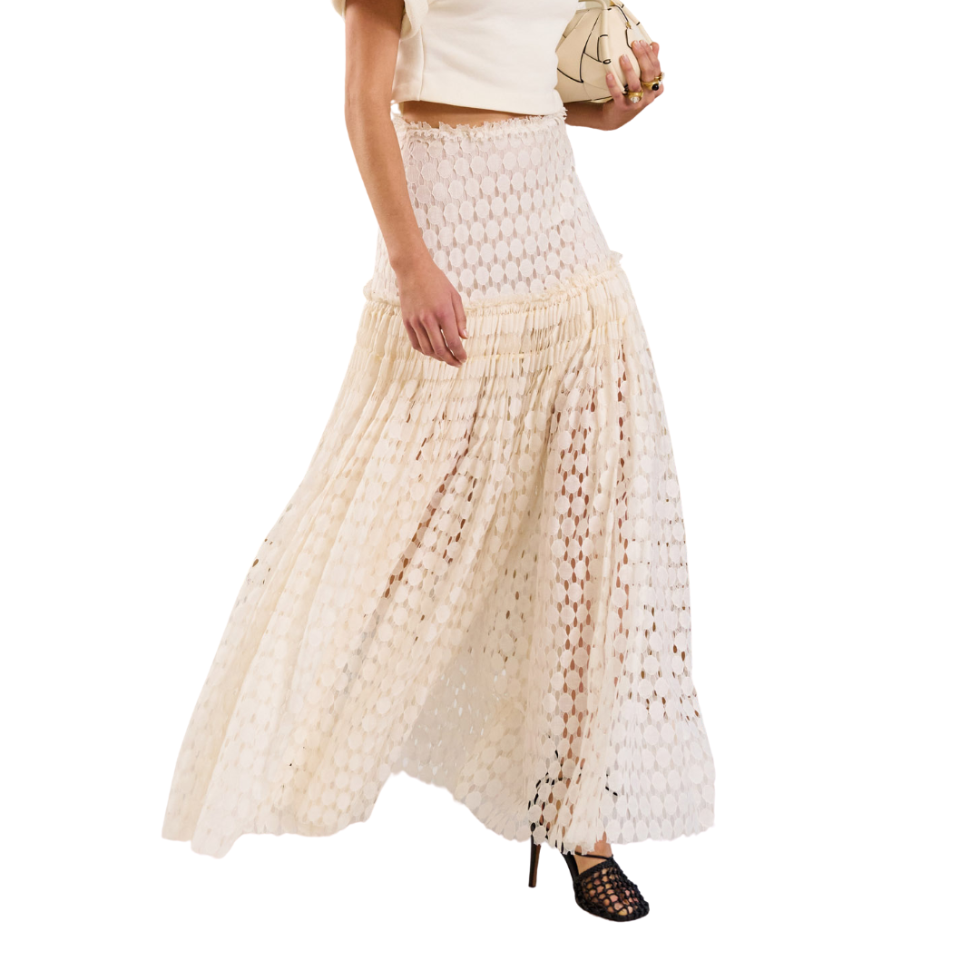 Aris Lace Maxi Skirt in Chalk
