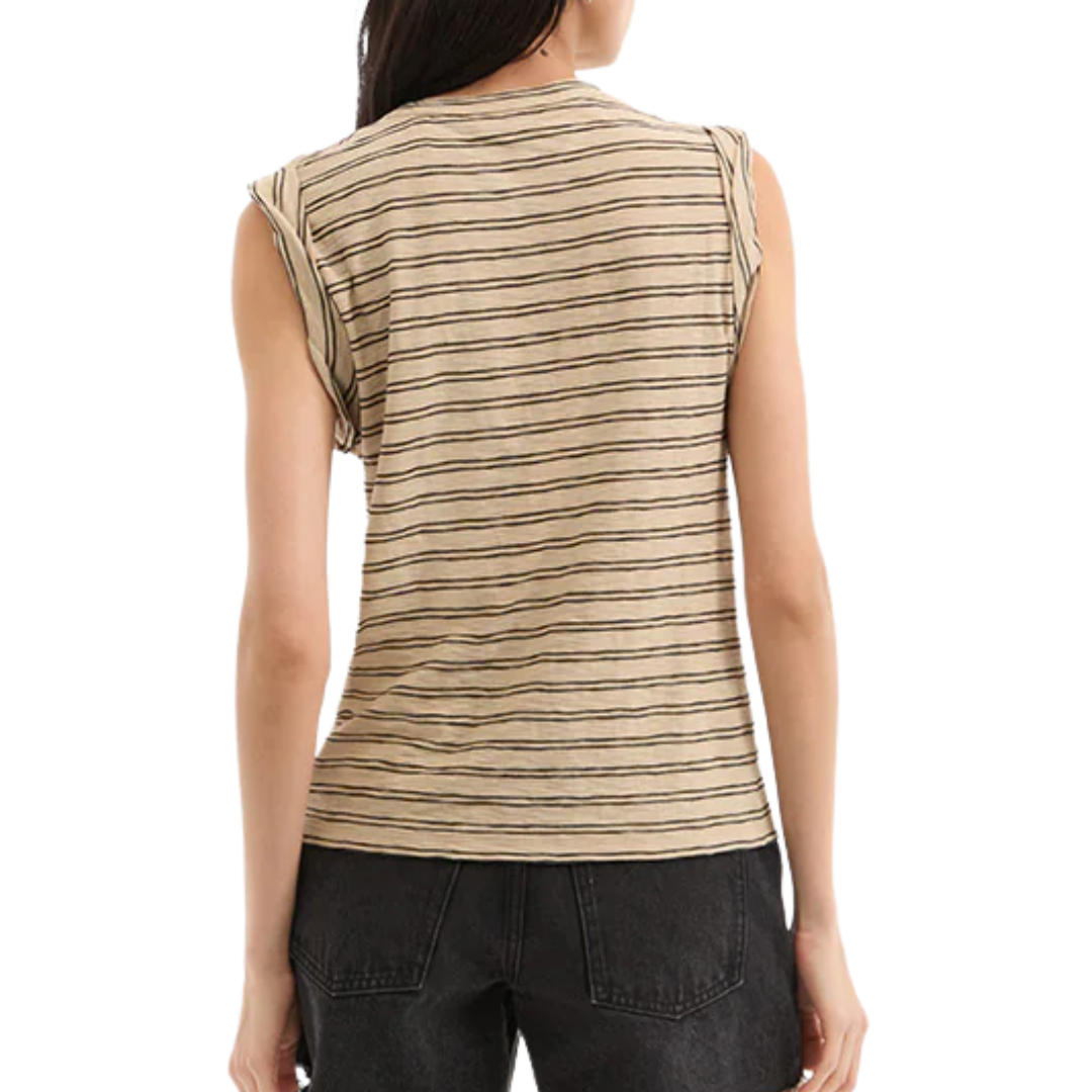 Dree Muscle Tee in Stone Khaki/Black