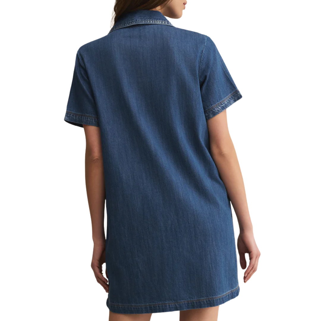 Kellie Denim Mini Dress in Medium Indigo