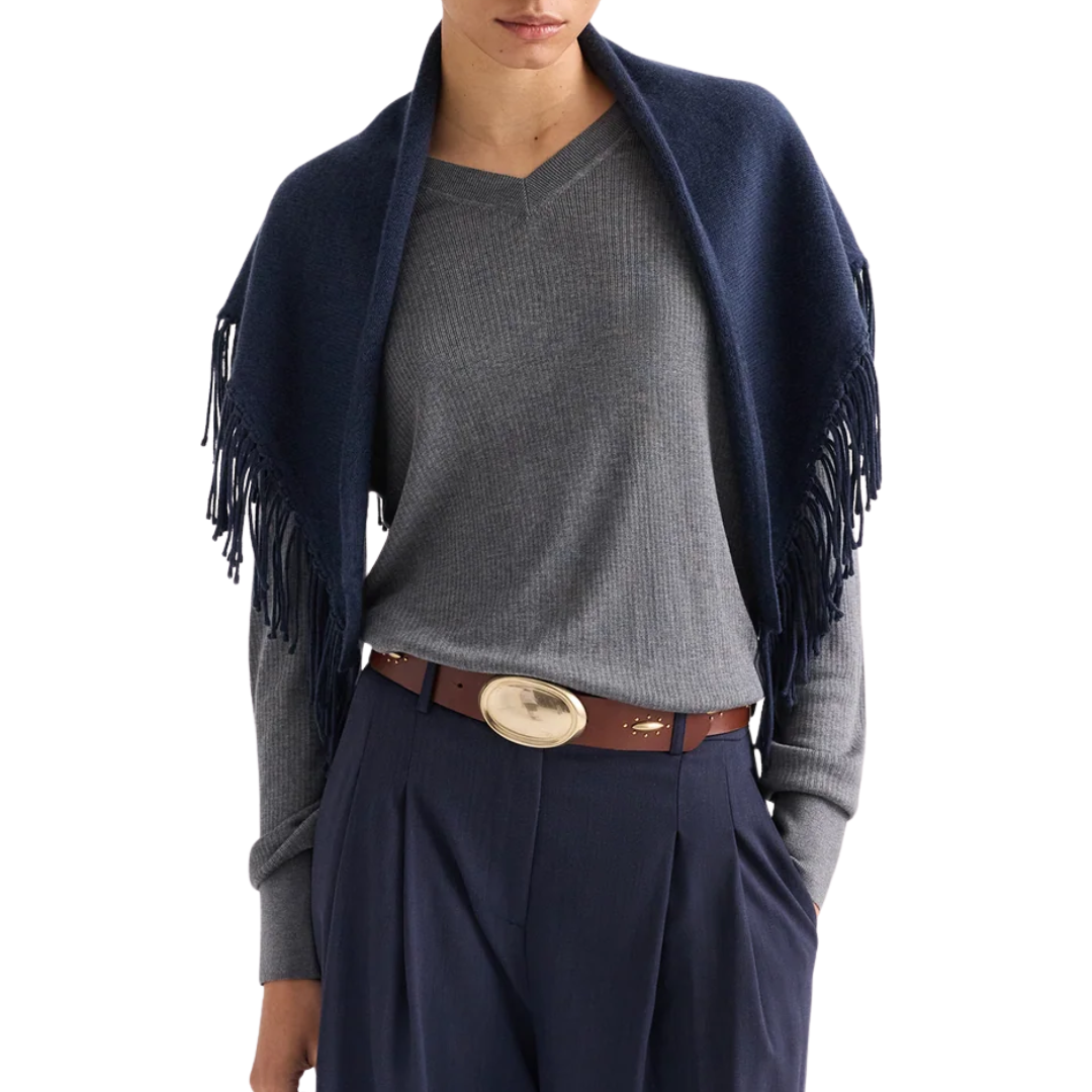Fringe Triangle Scarf in Blue Nights