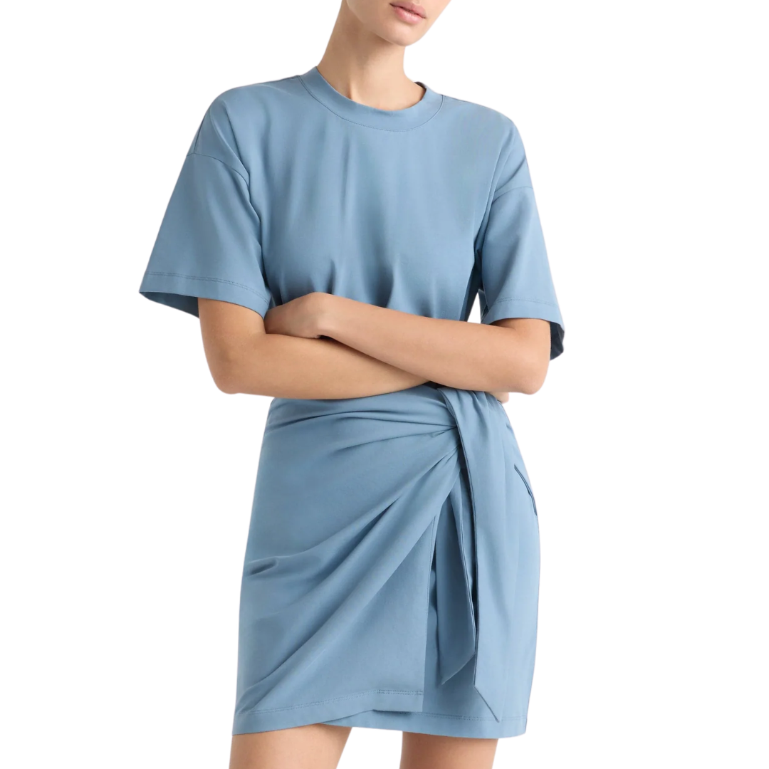 Fallon Organic Cotton T-Shirt Wrap Dress in Dusty Blue