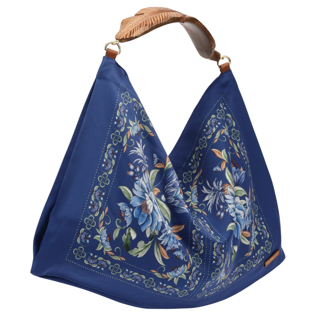 Satin Scarf Small Bag in Blue Flowers