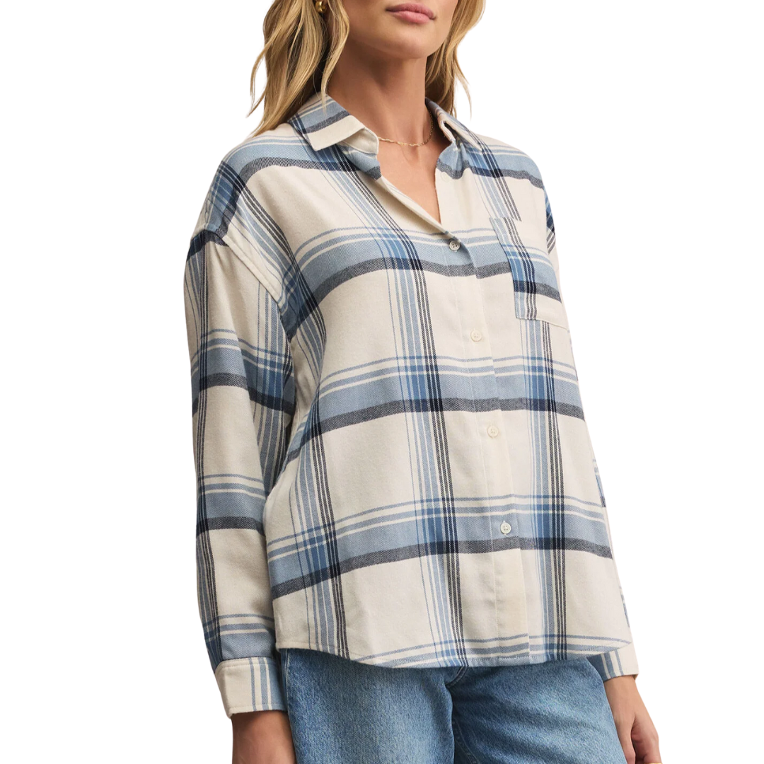 River Plaid Button Up in Vintage Indigo