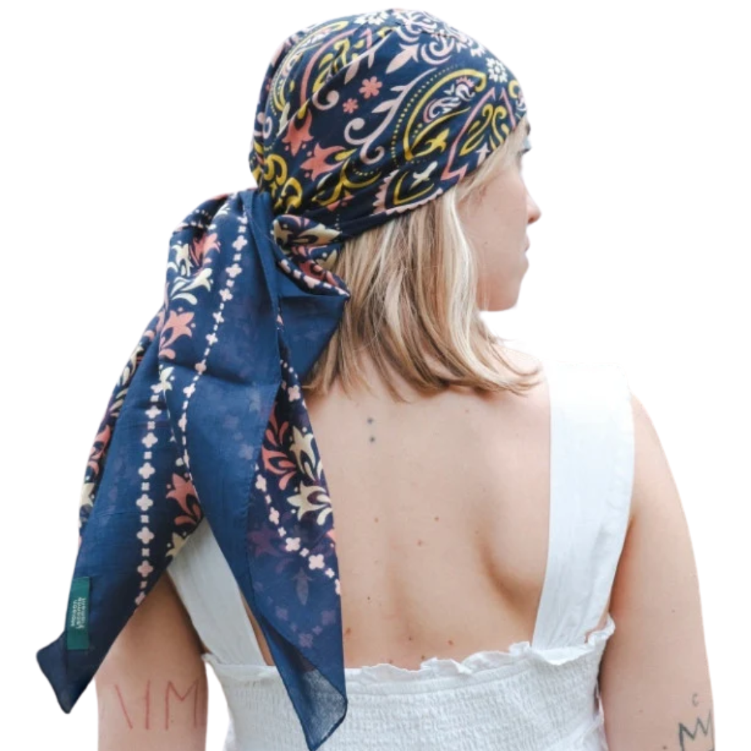 Marbella Cotton Bandana Scarf in Navy