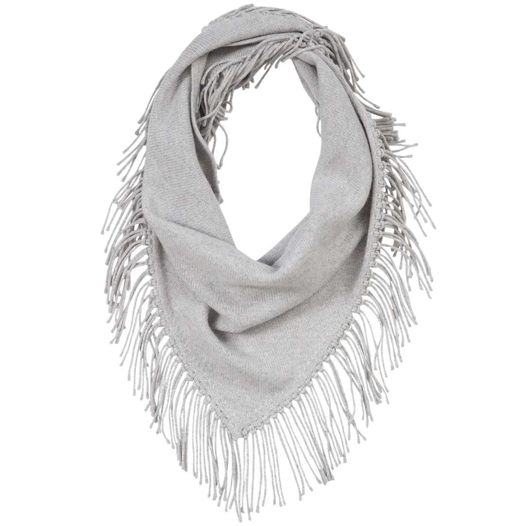 Fringe Triangle Scarf in Light Heather Grey