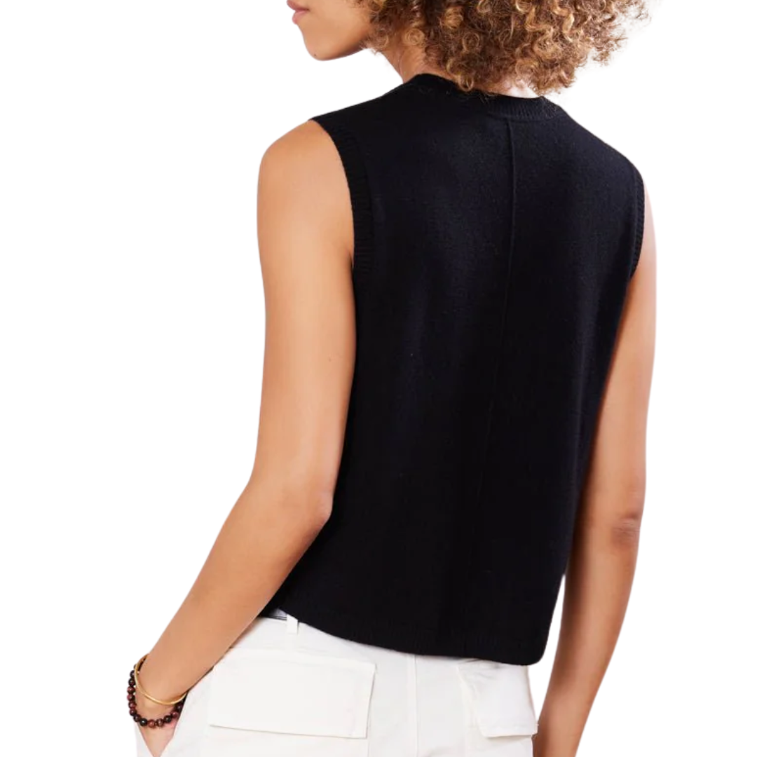 Sage Cashmere Pullover Vest in Black