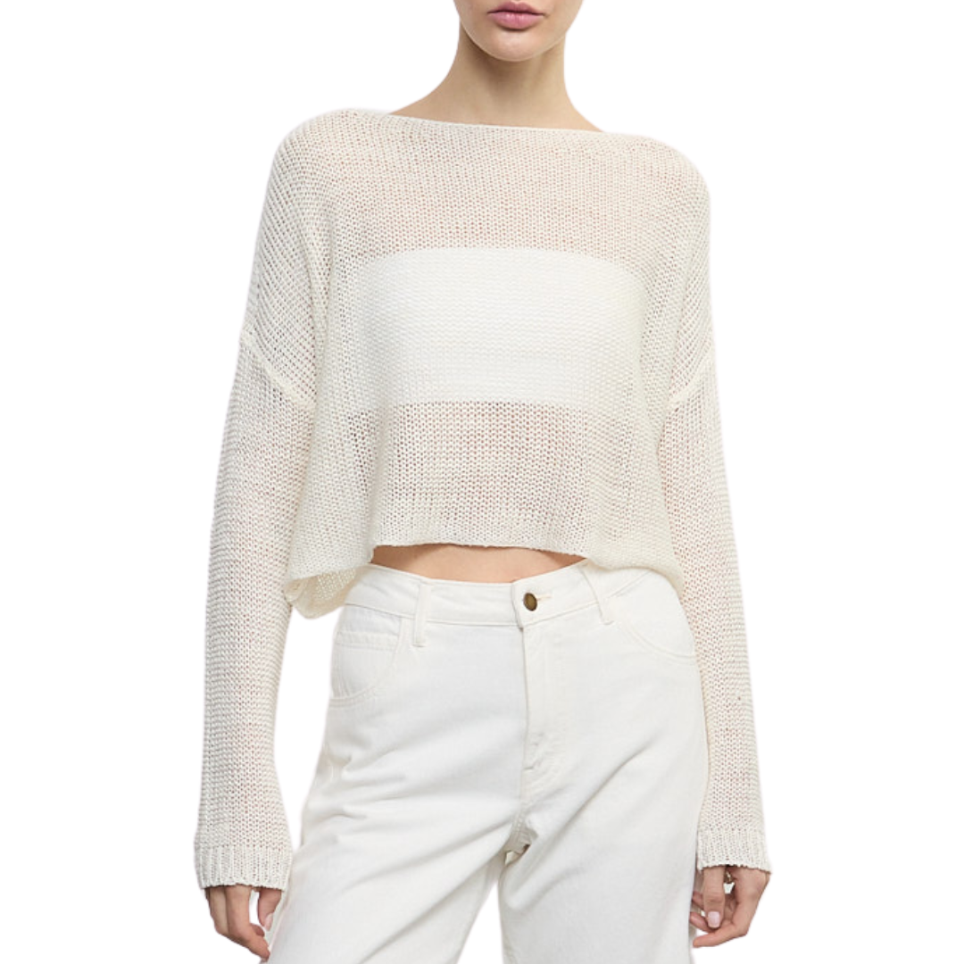 Linen Knit Bateau Sweater in White