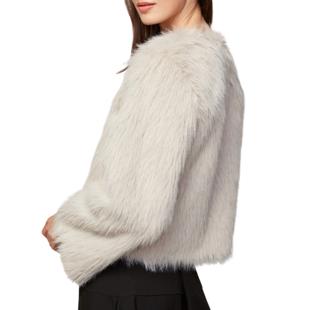Blaine Collarless Faux Fur Jacket in Birch
