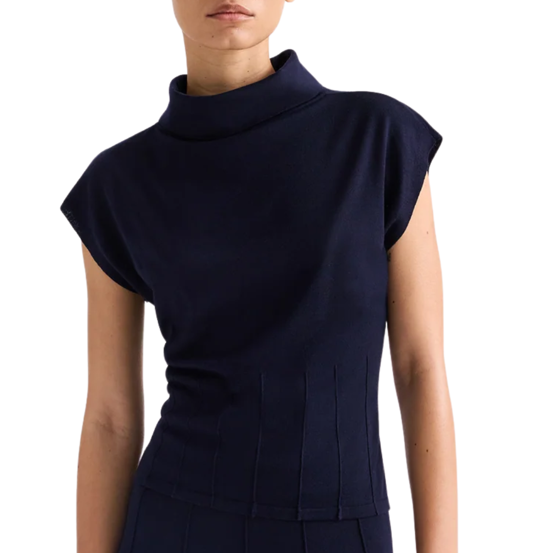 Funnel Neck Sleeveless Top in Blue Nights