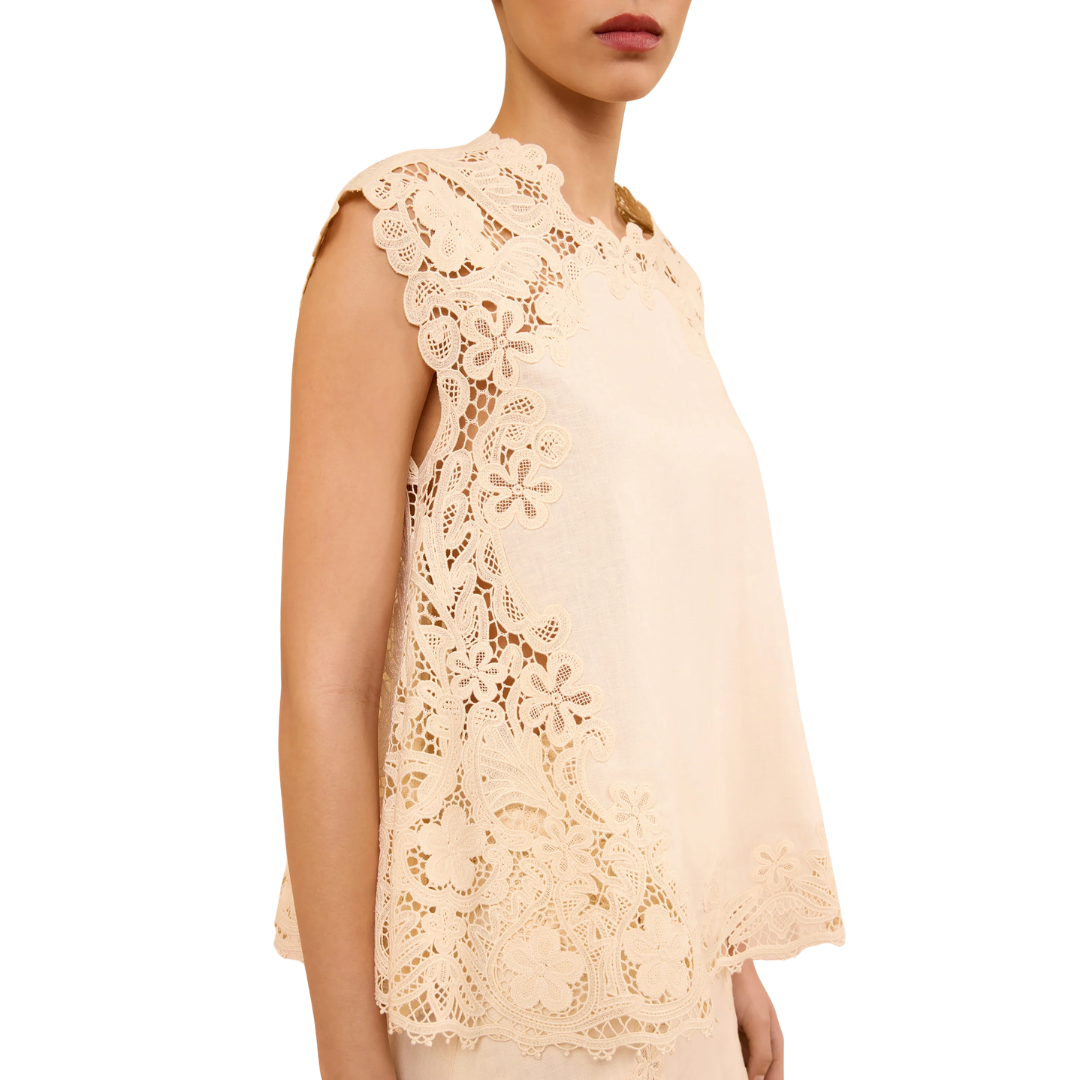 Amelie Linen Top in Ivory