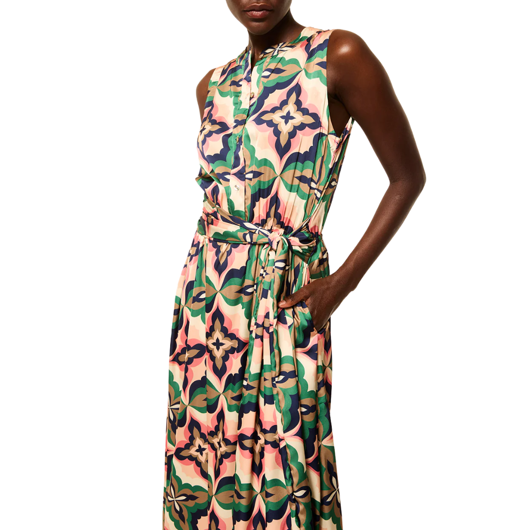Anabella Dress in Prismatic Tile Coral Satin