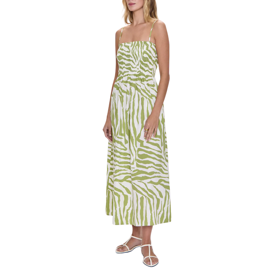 Bianca Shirred Bodice Dress in Safari Lime