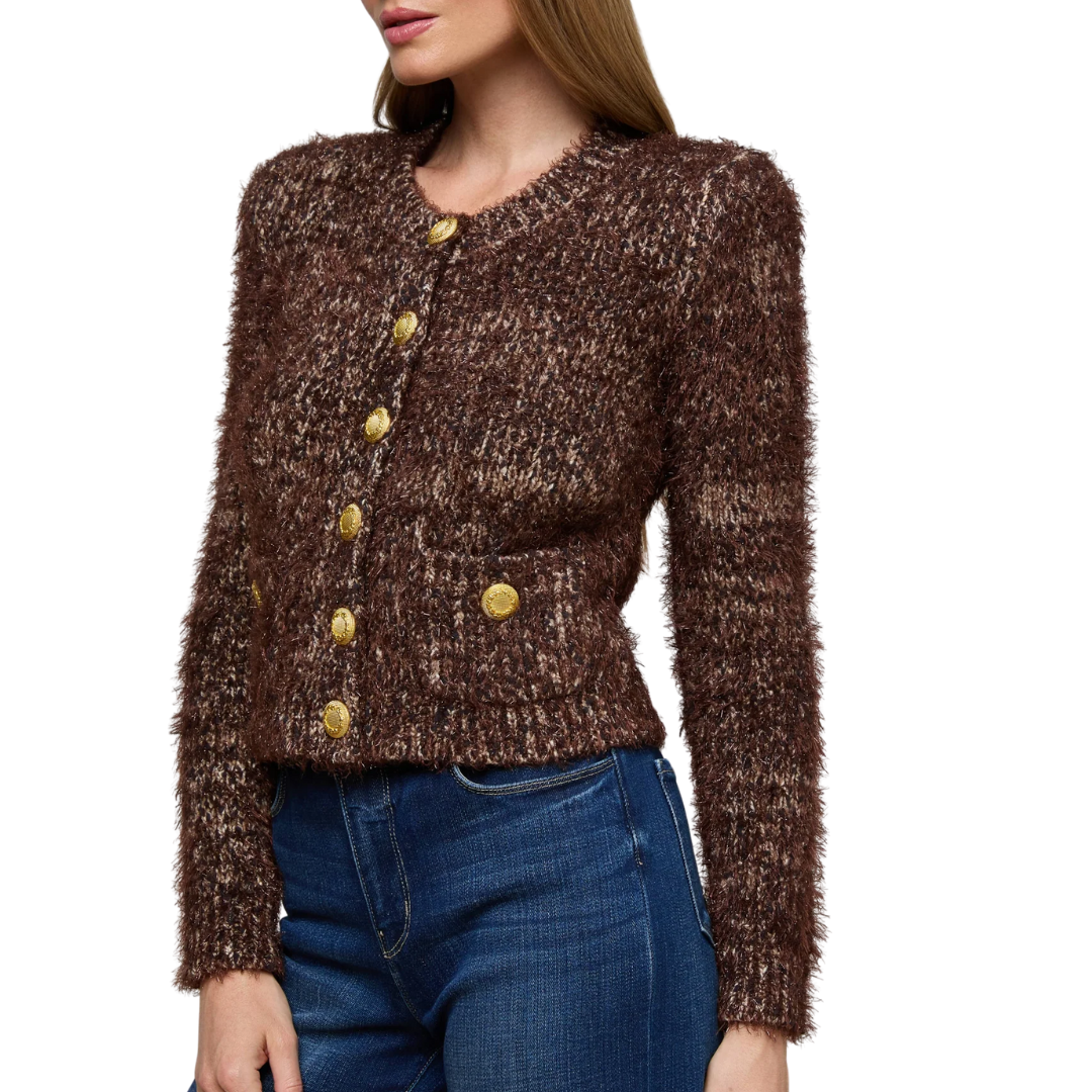 Una Knit Cardigan in Chocolate Multi