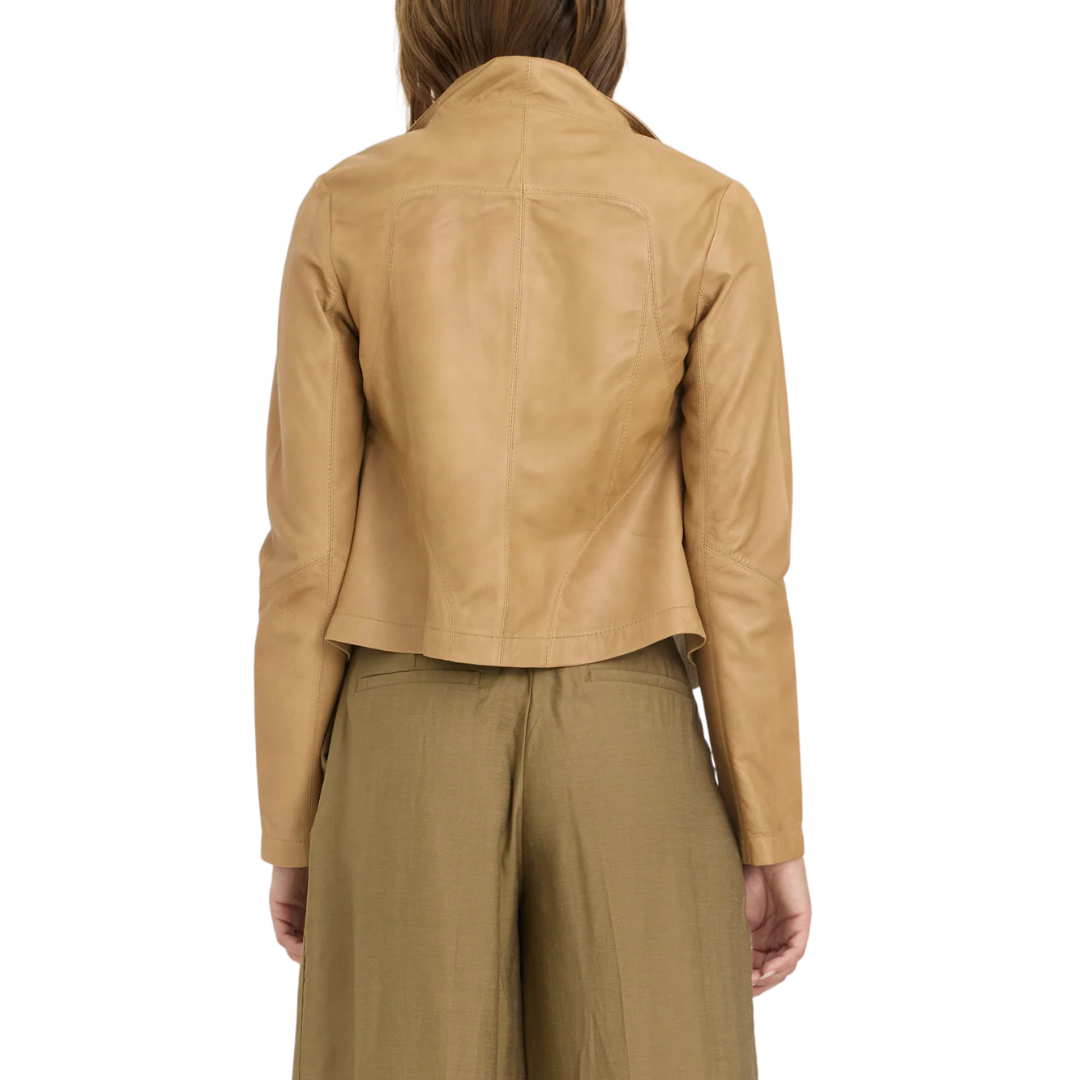 Katrina Patina Leather Bomber in Fawn