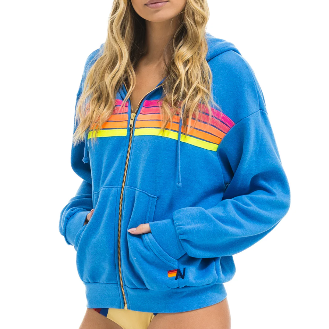 5 Stripe Zip Hoodie in Cobalt/Neon