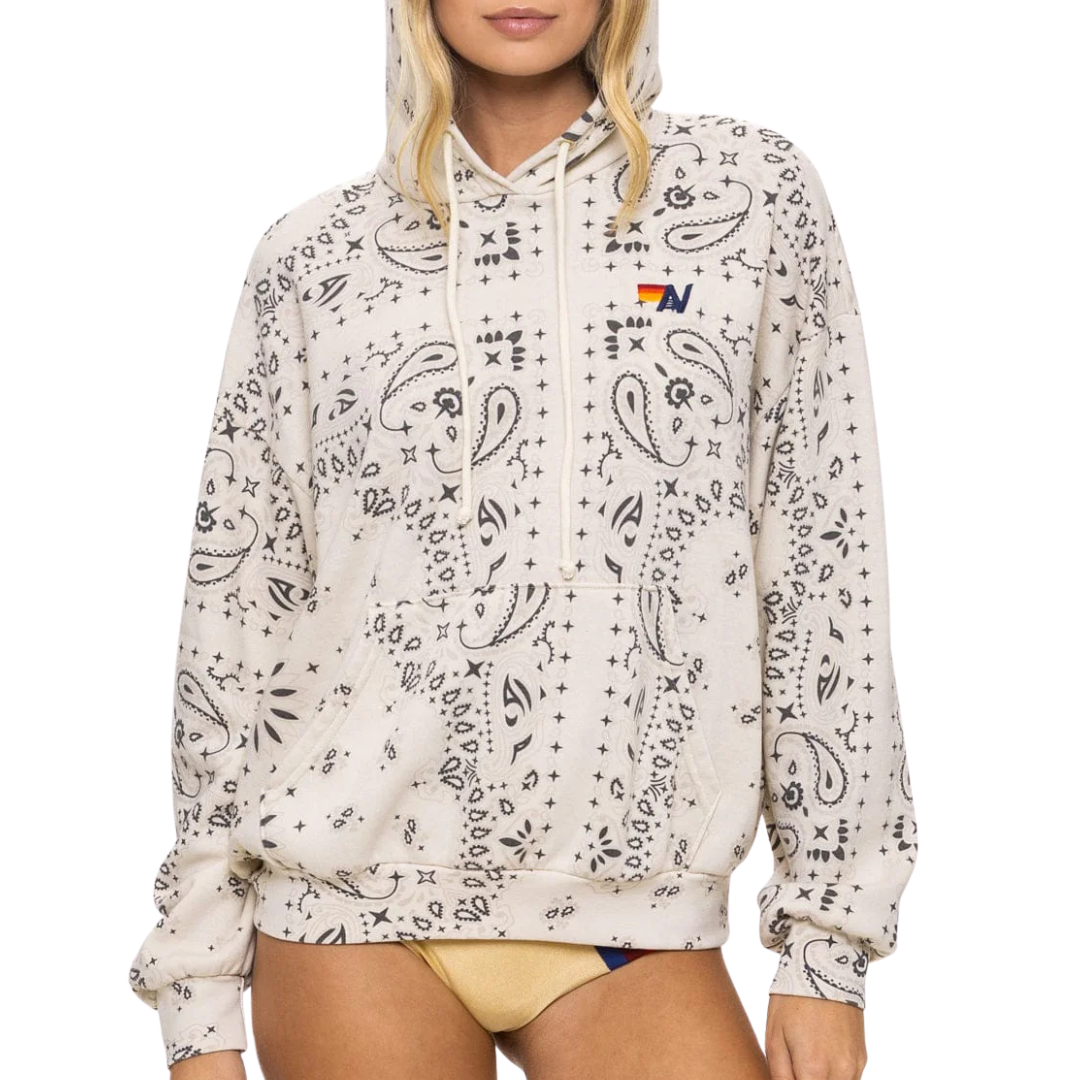 Bandana Relaxed Pullover Hoodie in Vintage White