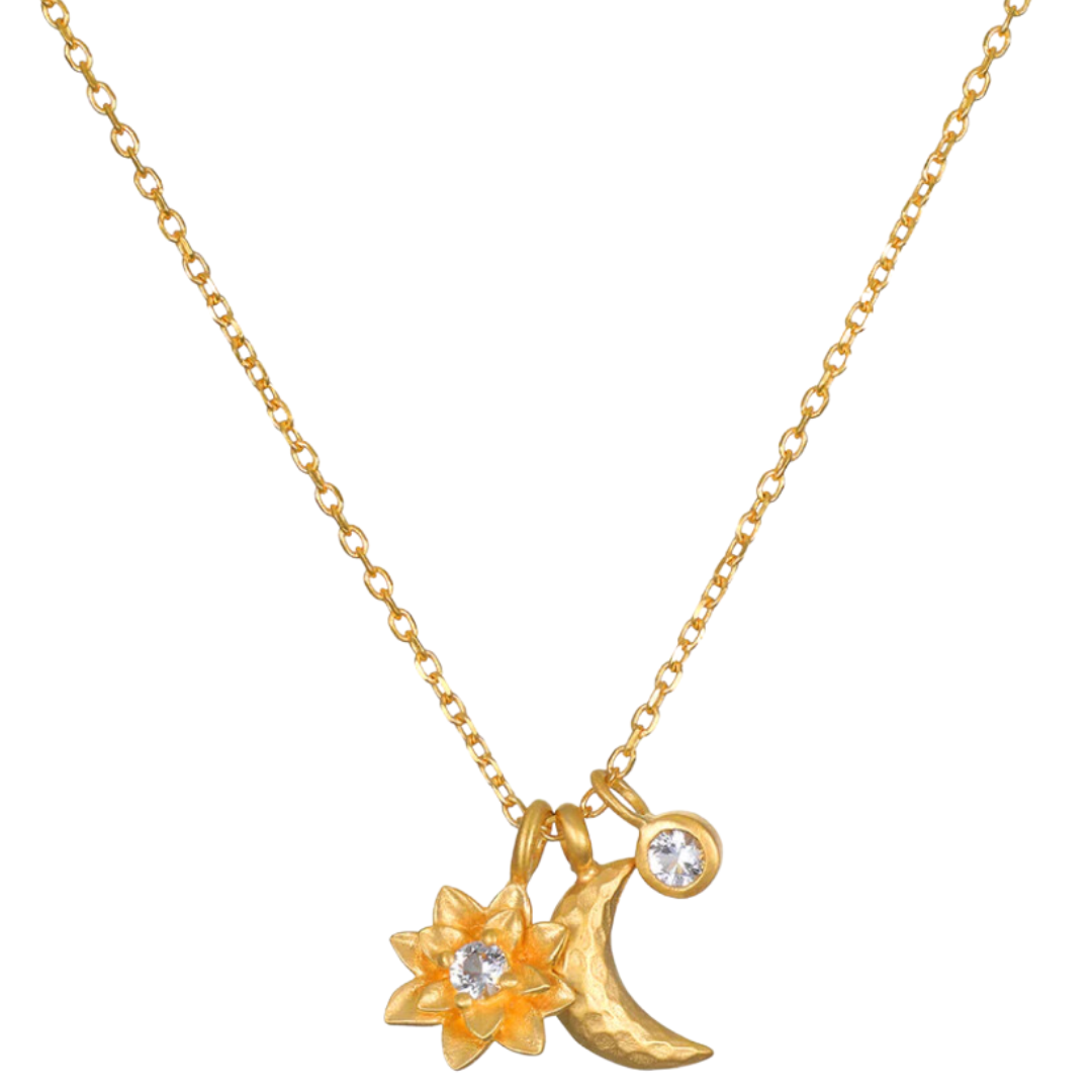 Spirit in Transformation Lotus Moon Necklace in Gold White Topaz