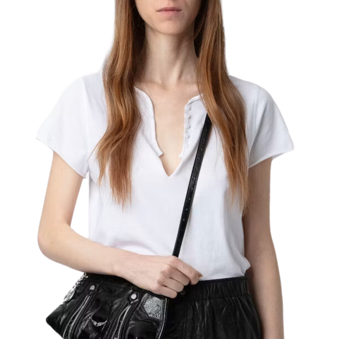 Tuni Diamante Wings Henley T-shirt in Blanc