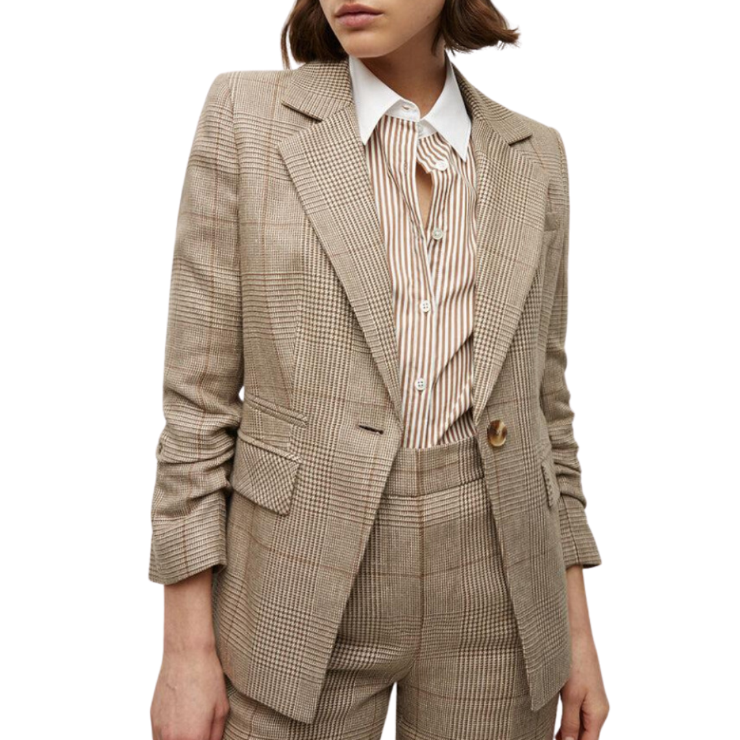 Battista Plaid Dickey Jacket in Ecru/Ochre