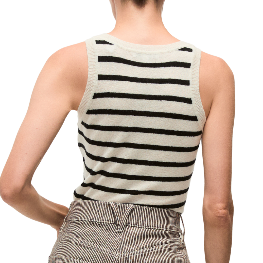 Birke Cashmere Tank in Ivory/Black