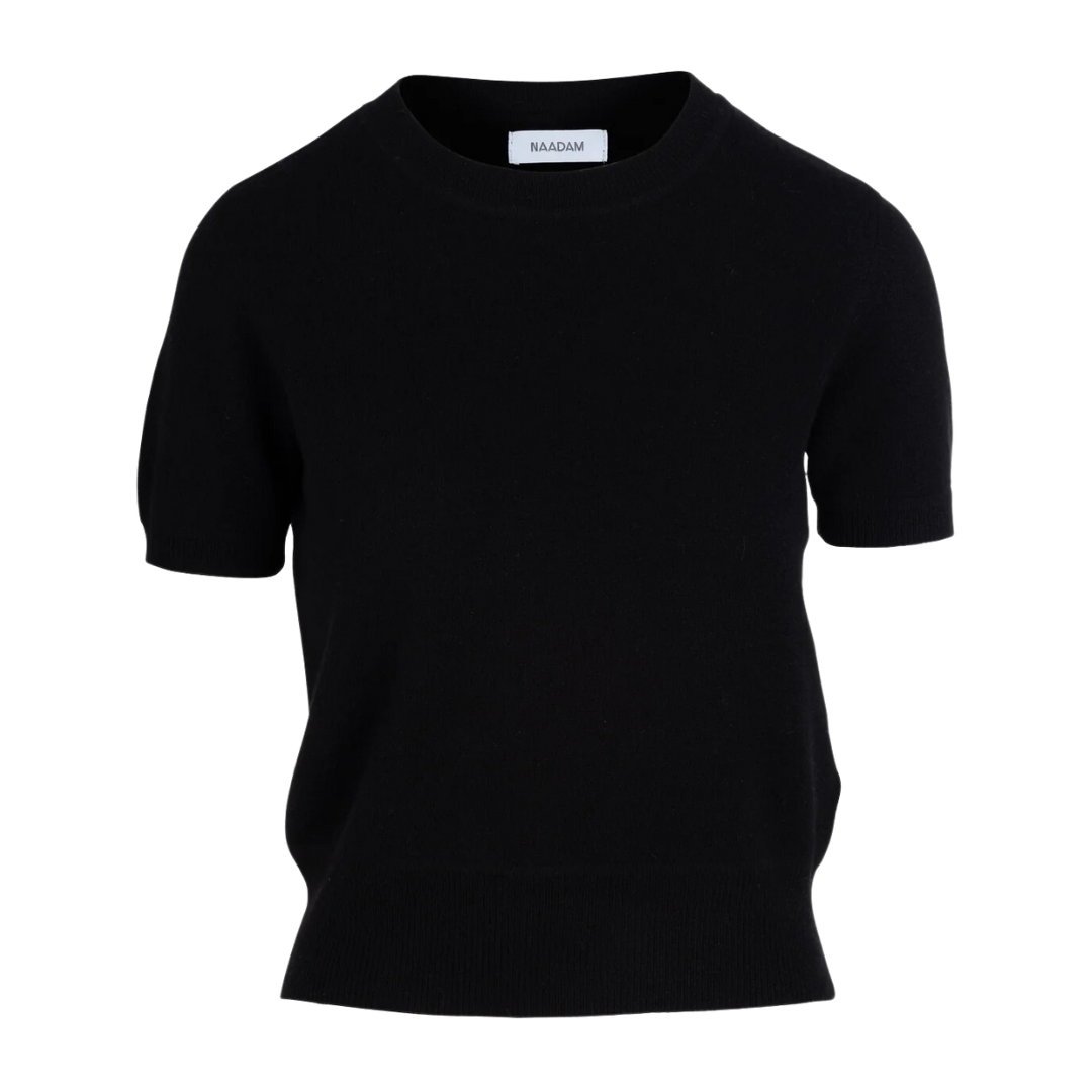 Cashmere Short Sleeve Cropped Pullover in Black