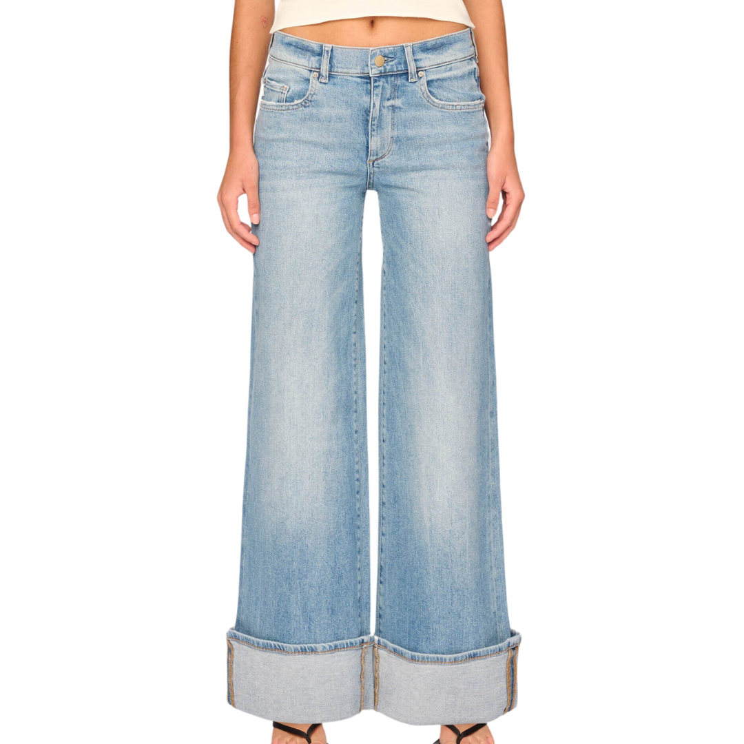 Hepburn Wide Leg Low Rise 32" Jeans in Ravello Cuffed