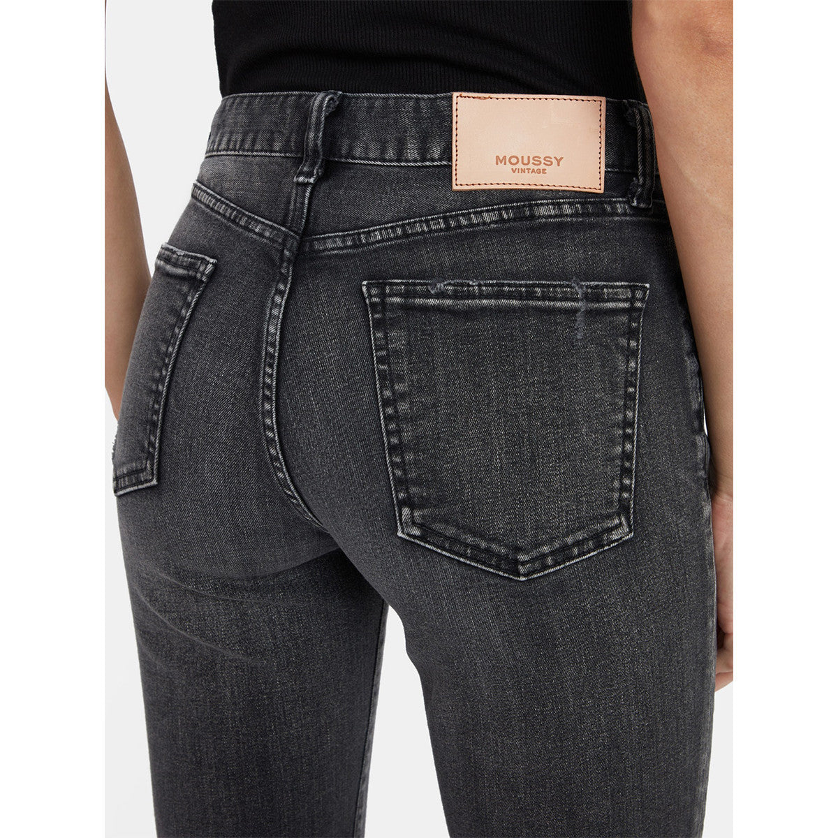 Moussy Slim Black Wash with Raw Frayed Hem
