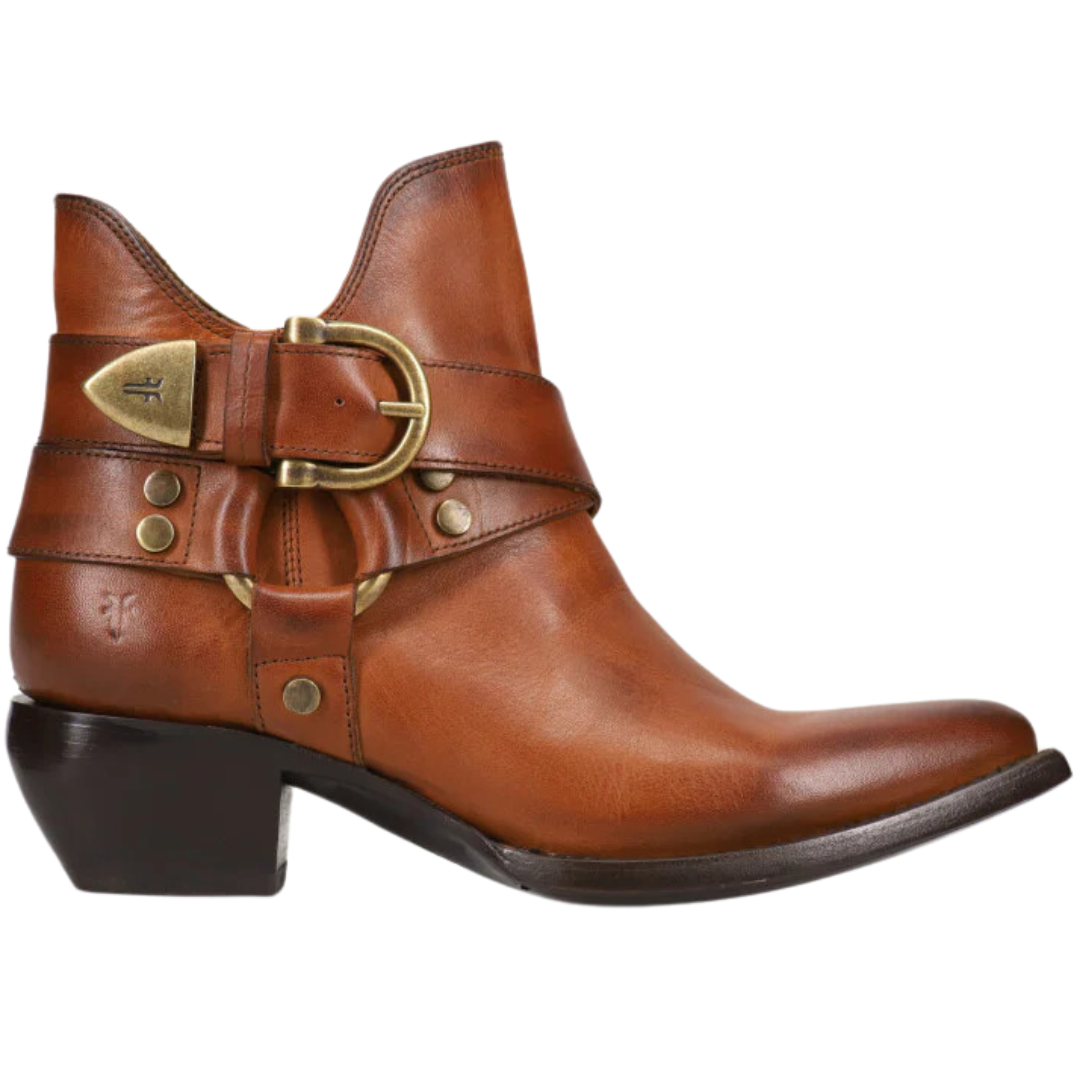 Frye Sacha Multi Strap - Stivaletti da donna in pelle e pelle scamosciata, tacco a blocco, stile vintage, cerniera interna, gambale 15,2 cm, Corteccia, 37-38 EU
