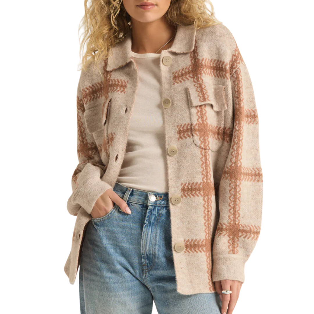 Tyler Plaid Sweater Jacket in Mocha Mousse