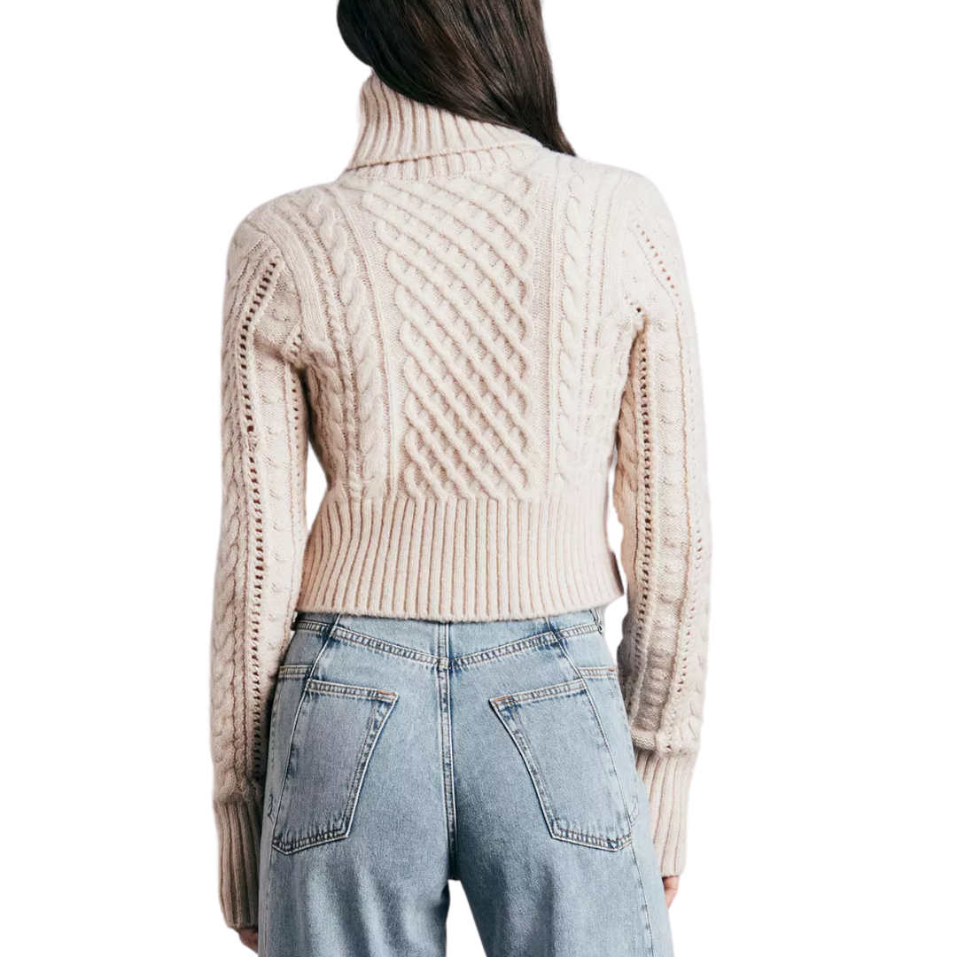Elizabeth Wool Cable Turtleneck in Ivory