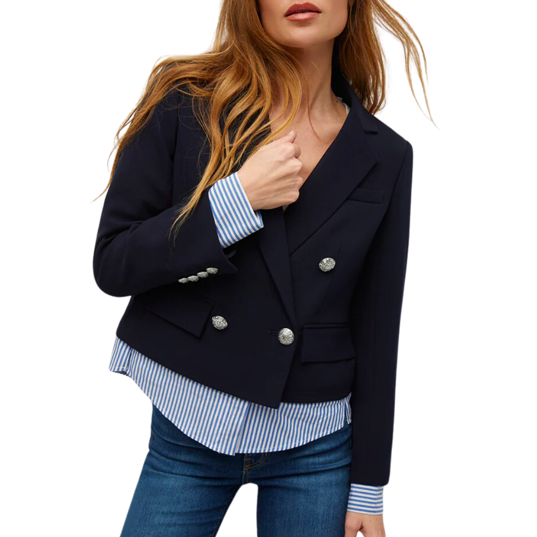 Veronica Beard Zion Mixed-Media Jacket in Navy