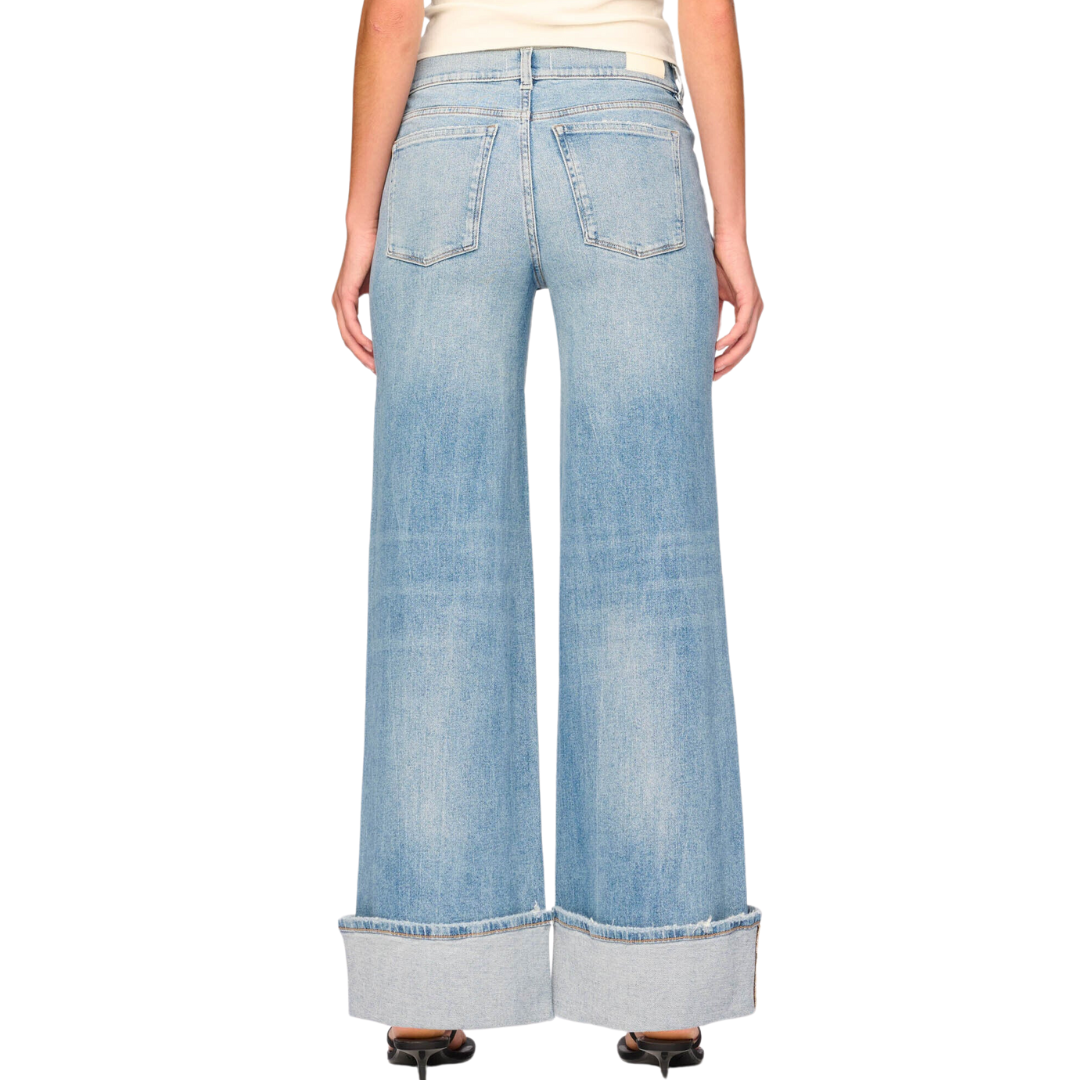 Hepburn Wide Leg Low Rise 32" Jeans in Ravello Cuffed