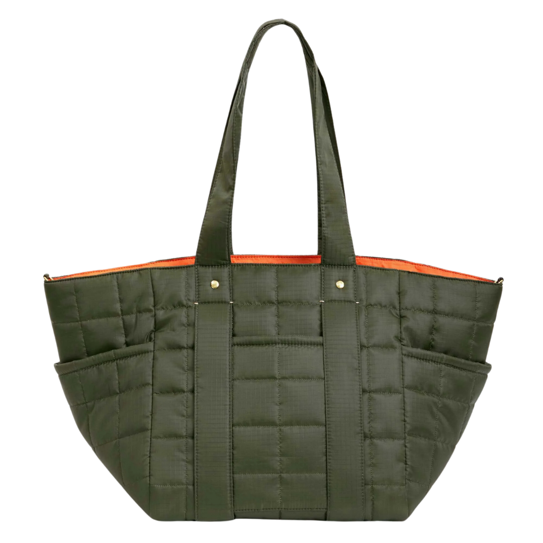 Clare V. Le Box Tote Sportif in Army Quilted Ripstop