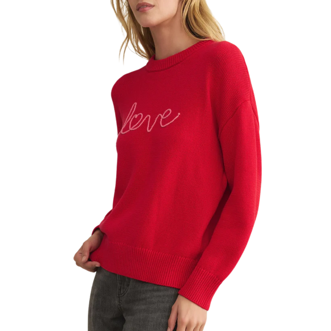 Love Notes Boyfriend Sweater in Cherry