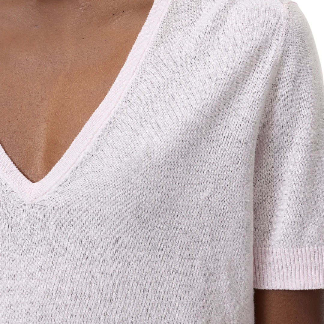 Knitted Linen Mix Top in Milkshake Pink