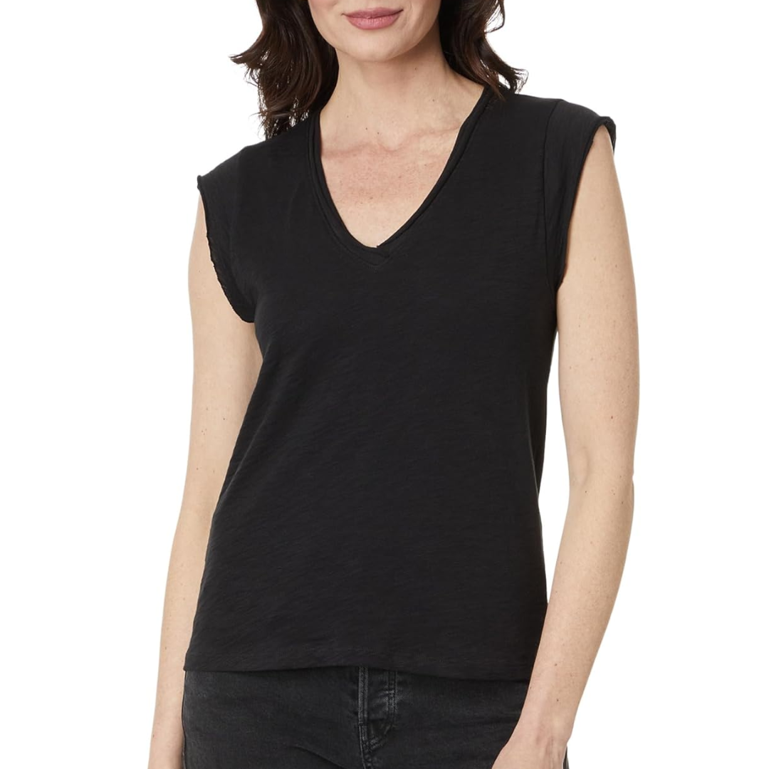 Cap Sleeve V-Neck in Black