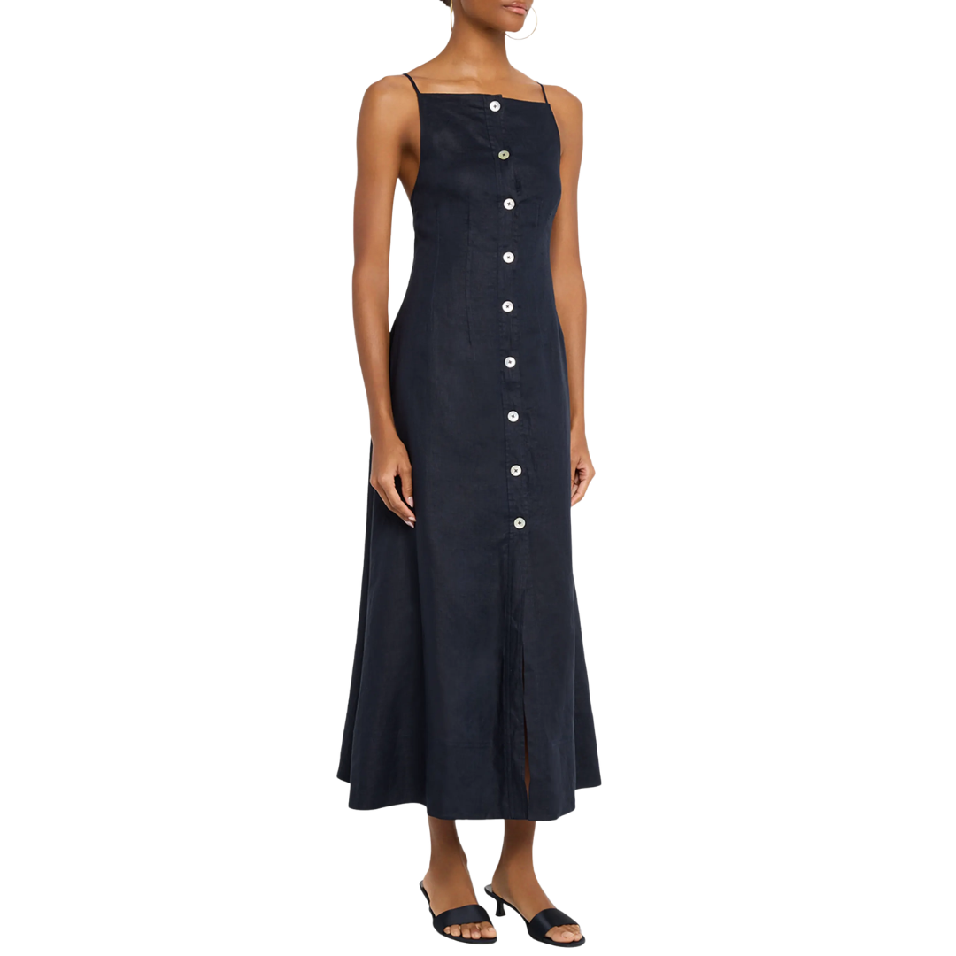 Georges Linen Midi Dress in Navy