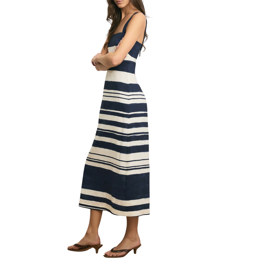Ella Striped Midi Dress in Navy/Dove